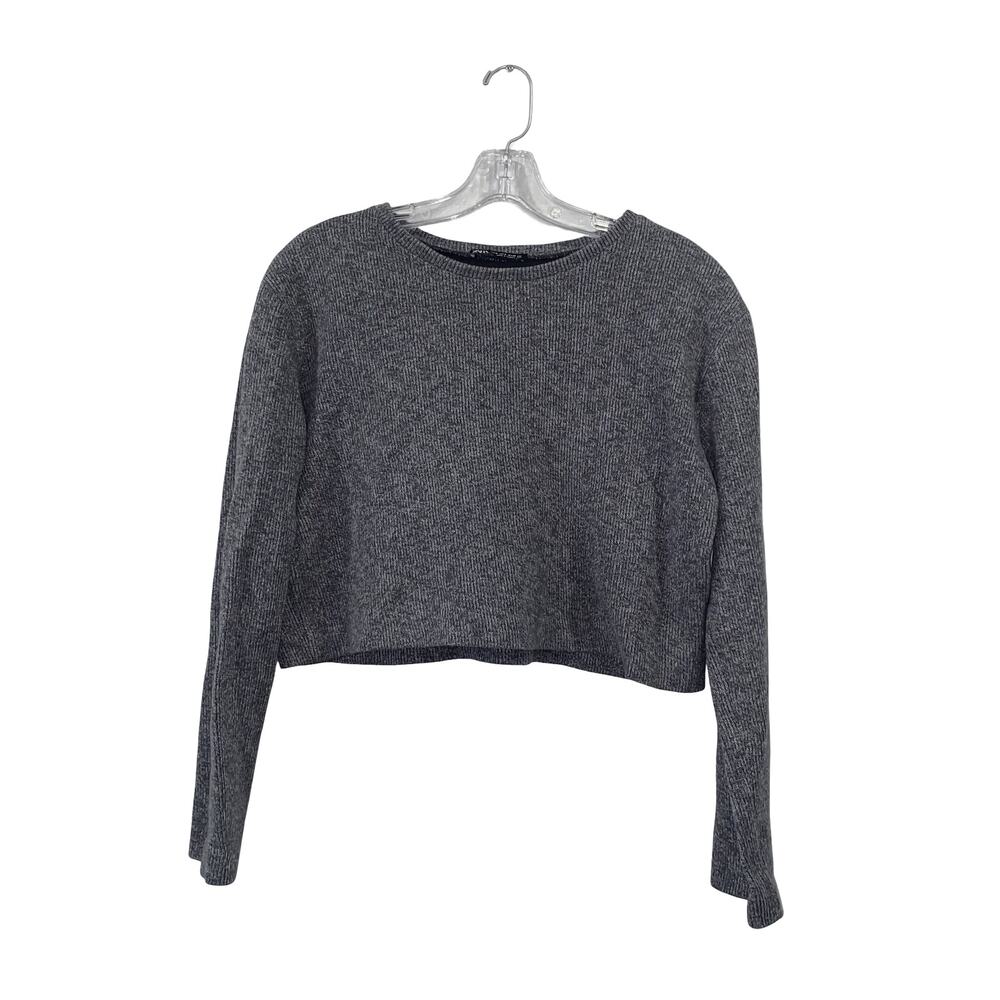 ZARA Gray Long Sleeve Cropped Sweater Top Size M